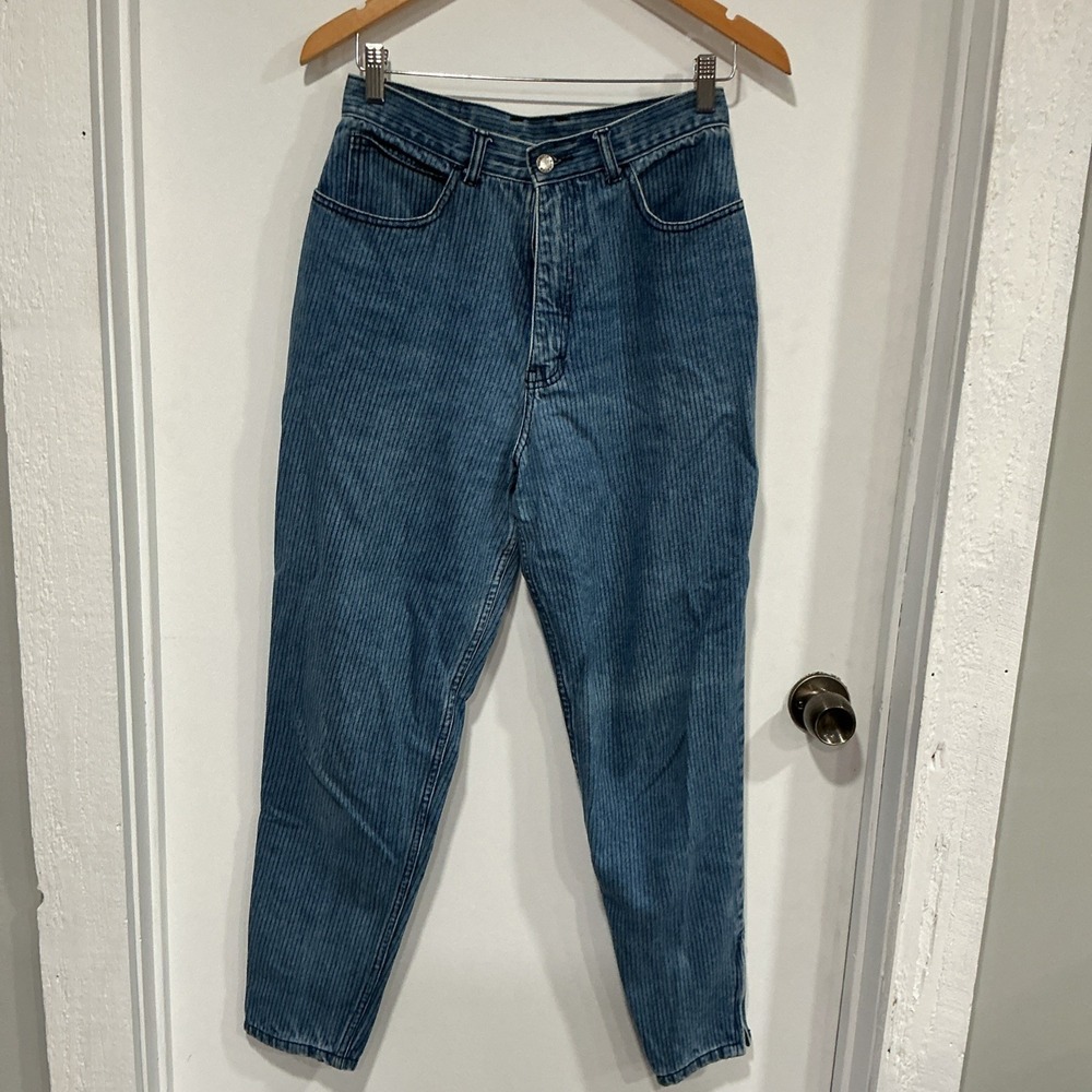 Sergio Valente Pinstripe Jeans, 11/12, Medium Wash, Ankle Zip, 80s, Railroad